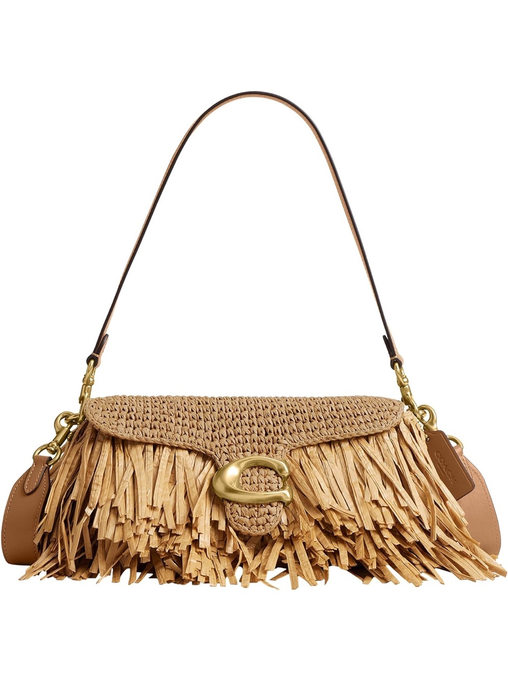 New Coach Tan Straw Fringe Tabby 26 Shoulder Bag with Gold Hardware